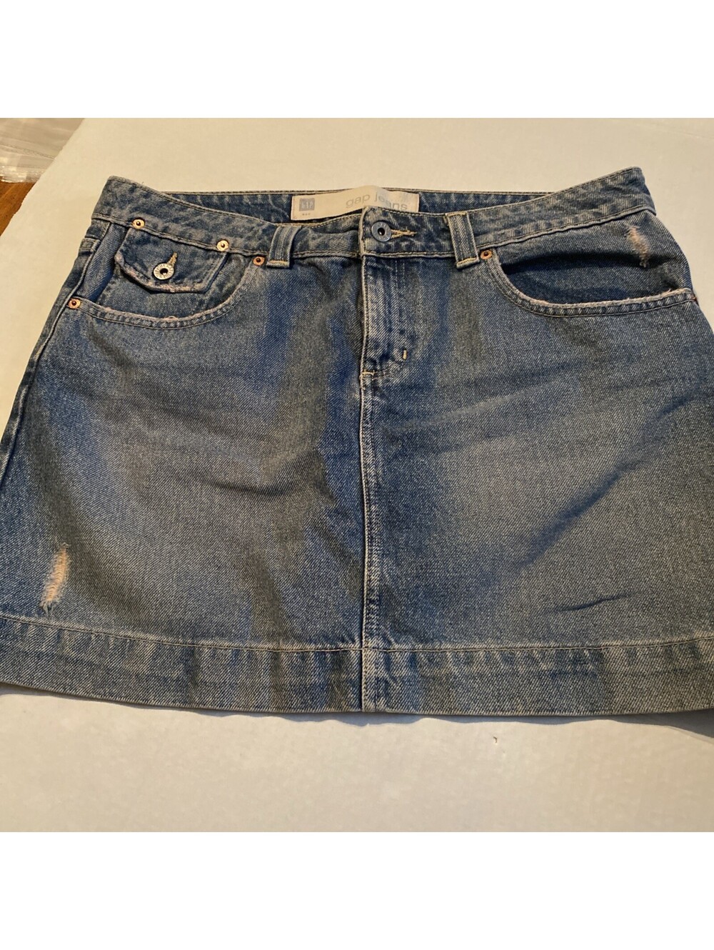 Gap 1969 Denim Skirt Women 12 Wash HIPPIE PEASANT BOHO Distressed Mini